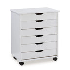 25.25 White Wide Rolling Storage Cabinet with 6 Drawer