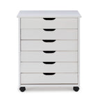 25.25 White Wide Rolling Storage Cabinet with 6 Drawer