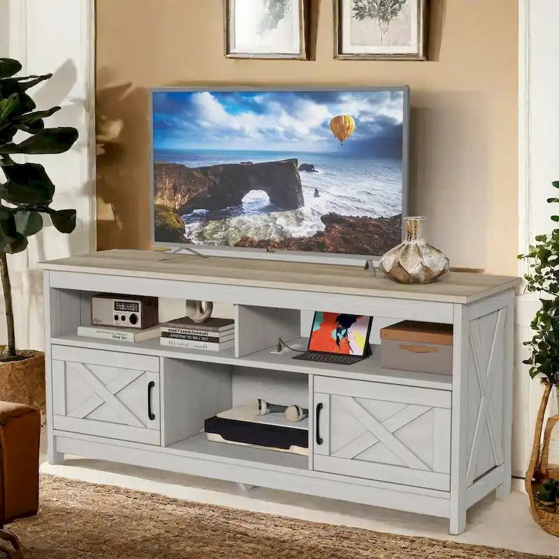 Moasis Farmhouse 59 TV Stand Media Console Entertainment Center with Storage Cabinets and Shelves