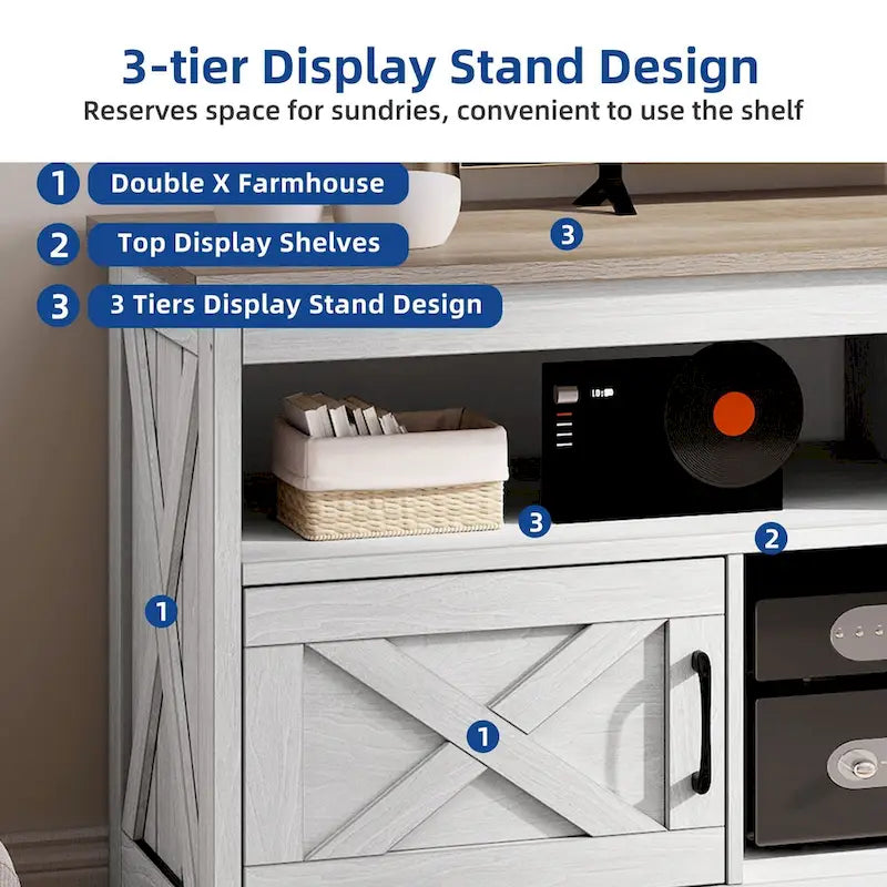 Moasis Farmhouse 59 TV Stand Media Console Entertainment Center with Storage Cabinets and Shelves