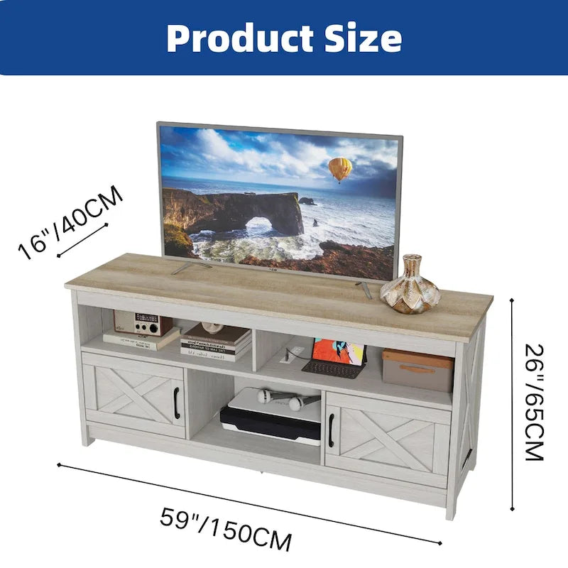 Moasis Farmhouse 59 TV Stand Media Console Entertainment Center with Storage Cabinets and Shelves