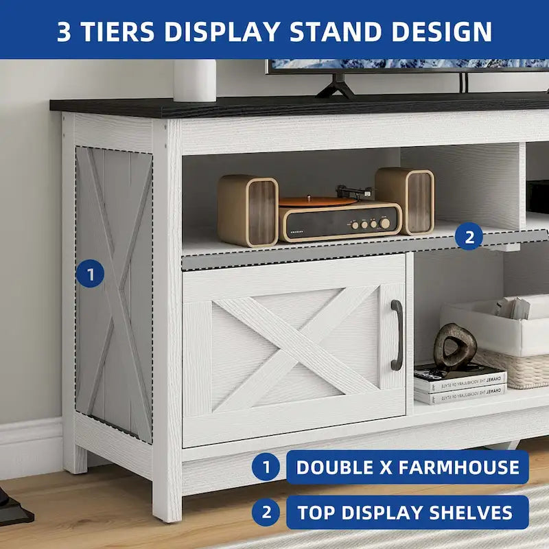 Moasis Farmhouse 59 TV Stand Media Console Entertainment Center with Storage Cabinets and Shelves