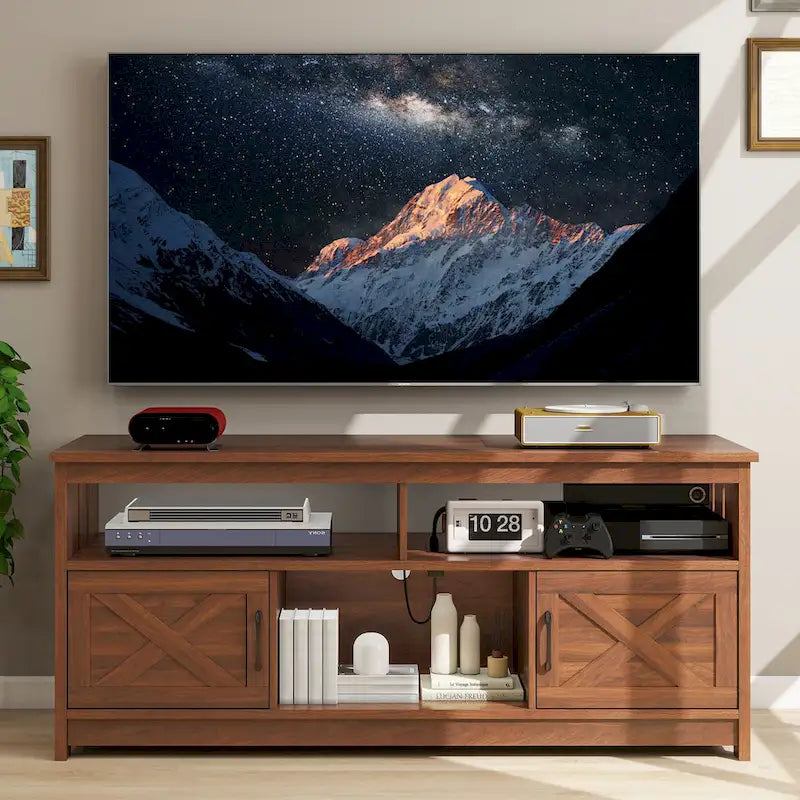 Moasis Farmhouse 59 TV Stand Media Console Entertainment Center with Storage Cabinets and Shelves
