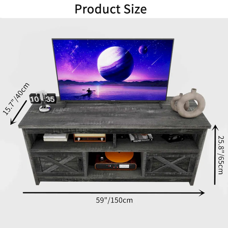 Moasis Farmhouse 59 TV Stand Media Console Entertainment Center with Storage Cabinets and Shelves