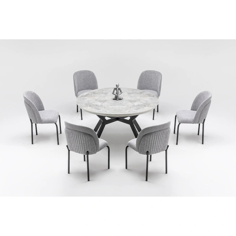 Zirz 7-Piece Extendable Round Dining Table And 6 Dining Chair With Metal Leg Set