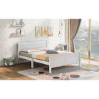 Full Size Wood Platform Bed with Headboard and Wooden Slat Support, White