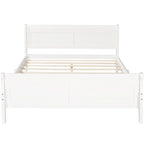 Full Size Wood Platform Bed with Headboard and Wooden Slat Support, White