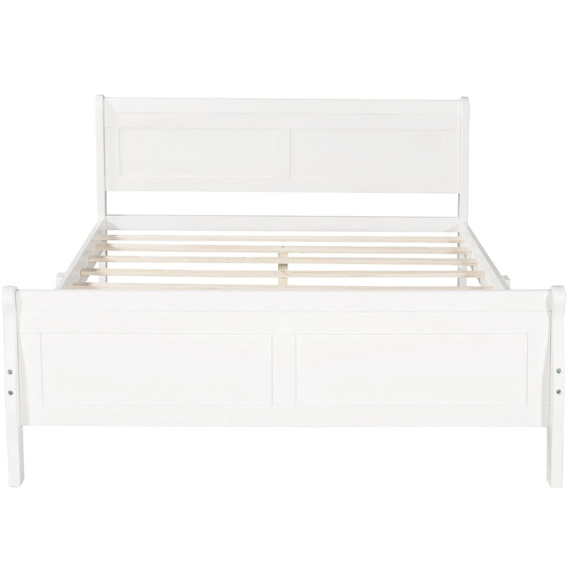 Full Size Wood Platform Bed with Headboard and Wooden Slat Support, White