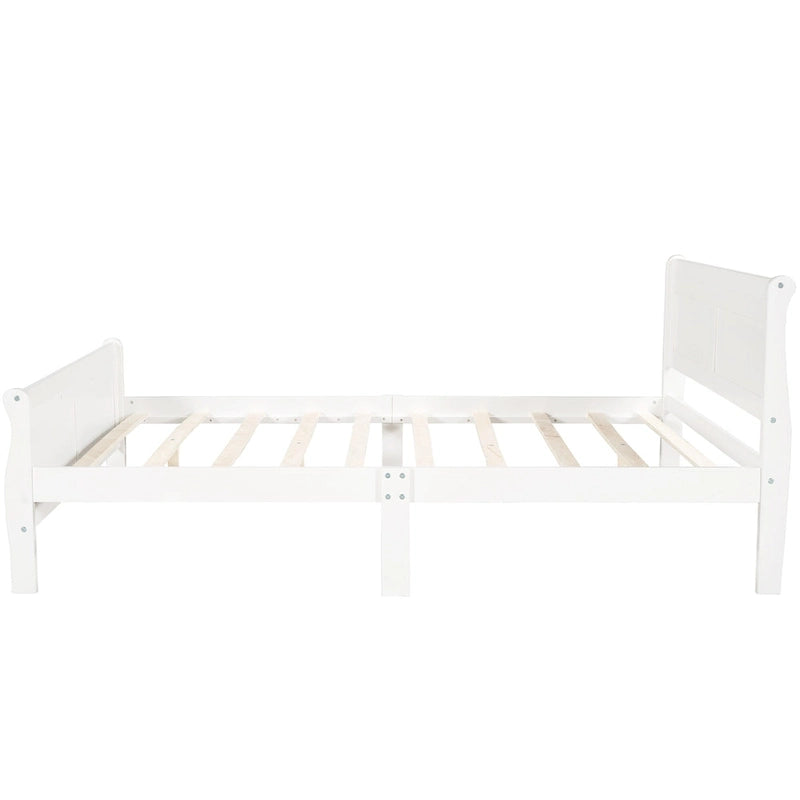 Full Size Wood Platform Bed with Headboard and Wooden Slat Support, White