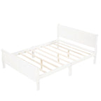 Full Size Wood Platform Bed with Headboard and Wooden Slat Support, White