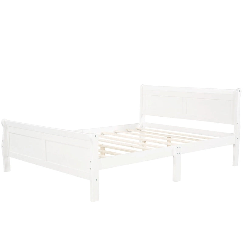Full Size Wood Platform Bed with Headboard and Wooden Slat Support, White