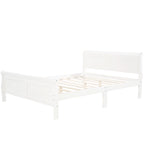 Full Size Wood Platform Bed with Headboard and Wooden Slat Support, White
