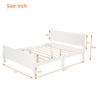 Full Size Wood Platform Bed with Headboard and Wooden Slat Support, White