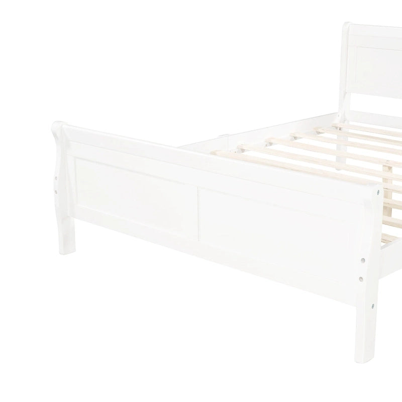 Full Size Wood Platform Bed with Headboard and Wooden Slat Support, White
