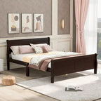 Full Size Wood Platform Bed with Headboard and Wooden Slat Support, White