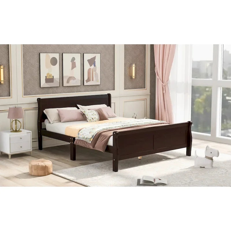Full Size Wood Platform Bed with Headboard and Wooden Slat Support, White