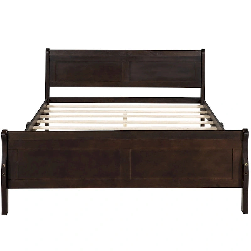Full Size Wood Platform Bed with Headboard and Wooden Slat Support, White