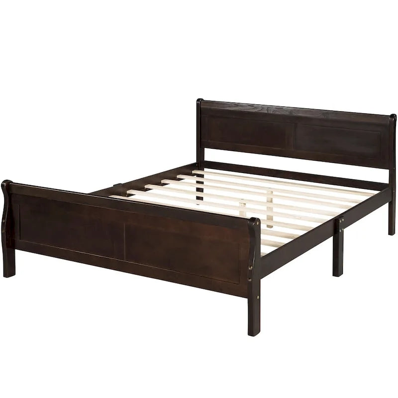 Full Size Wood Platform Bed with Headboard and Wooden Slat Support, White