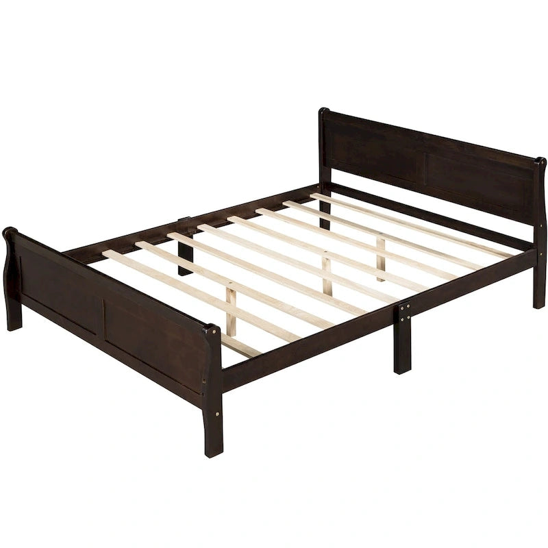 Full Size Wood Platform Bed with Headboard and Wooden Slat Support, White