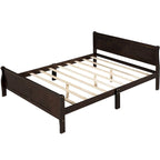 Full Size Wood Platform Bed with Headboard and Wooden Slat Support, White