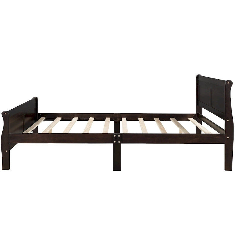 Full Size Wood Platform Bed with Headboard and Wooden Slat Support, White