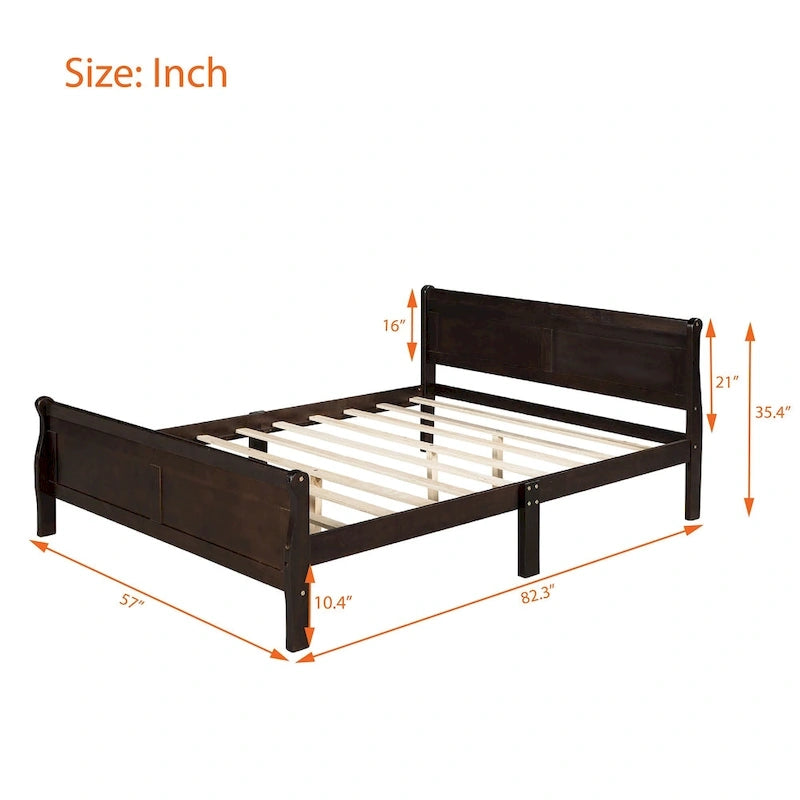 Full Size Wood Platform Bed with Headboard and Wooden Slat Support, White