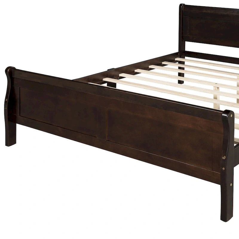 Full Size Wood Platform Bed with Headboard and Wooden Slat Support, White