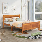 Full Size Wood Platform Bed with Headboard and Wooden Slat Support, White