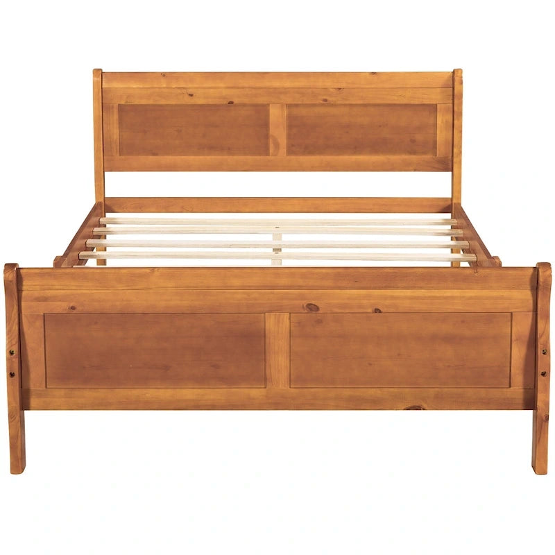 Full Size Wood Platform Bed with Headboard and Wooden Slat Support, White