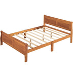 Full Size Wood Platform Bed with Headboard and Wooden Slat Support, White