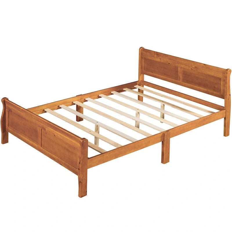 Full Size Wood Platform Bed with Headboard and Wooden Slat Support, White