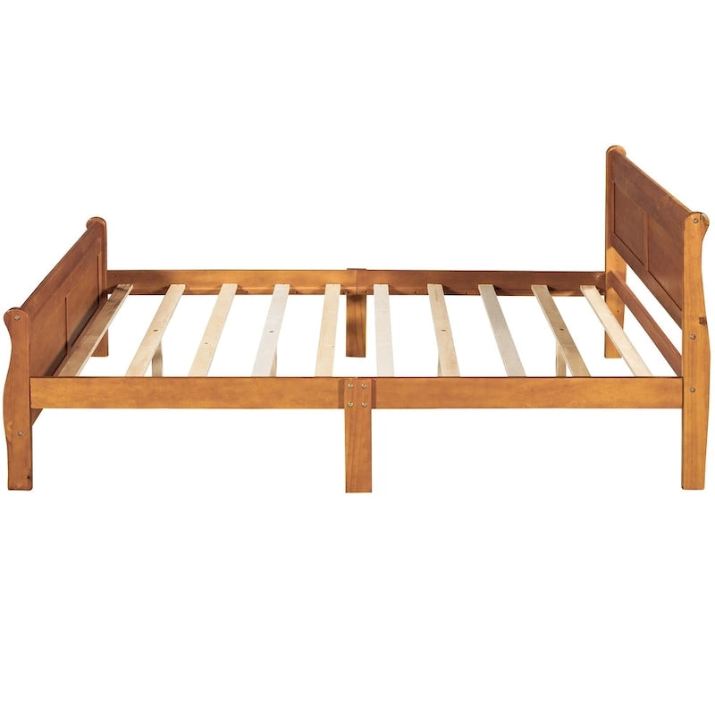 Full Size Wood Platform Bed with Headboard and Wooden Slat Support, White