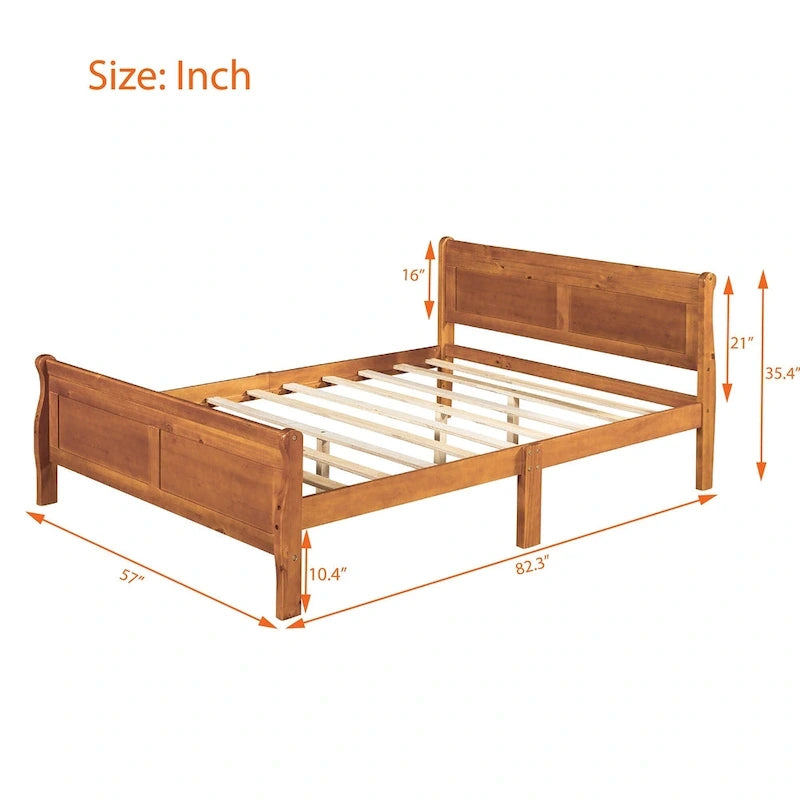 Full Size Wood Platform Bed with Headboard and Wooden Slat Support, White