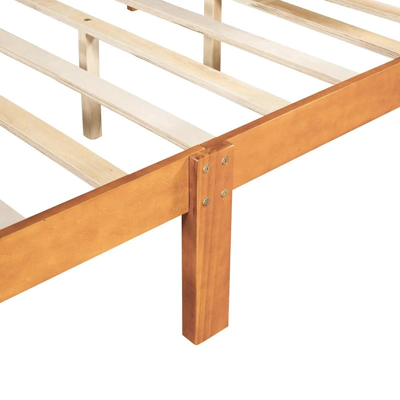 Full Size Wood Platform Bed with Headboard and Wooden Slat Support, White