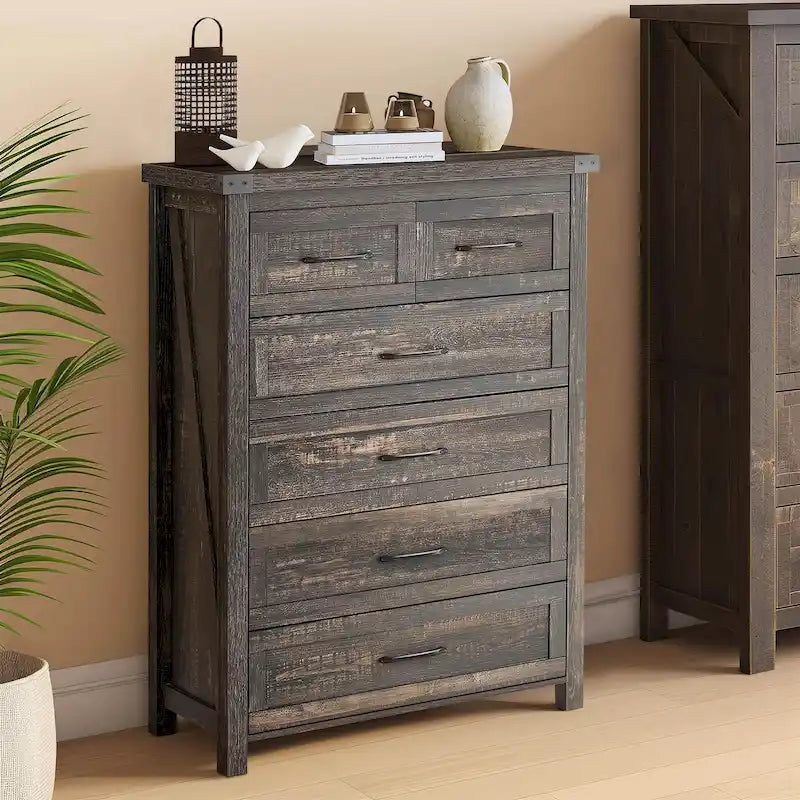 Moasis Rustic 6-drawer Chest Vertical Dresser Storage Tower