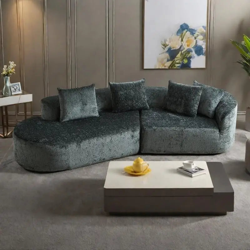 114 Chenille Cloud Sectional Sofa with Extra Deep Seating, and 4 Throw Pillows & No-Assembly Design