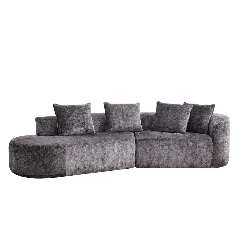 114 Chenille Cloud Sectional Sofa with Extra Deep Seating, and 4 Throw Pillows & No-Assembly Design