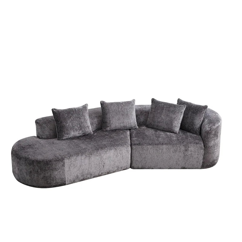 114 Chenille Cloud Sectional Sofa with Extra Deep Seating, and 4 Throw Pillows & No-Assembly Design