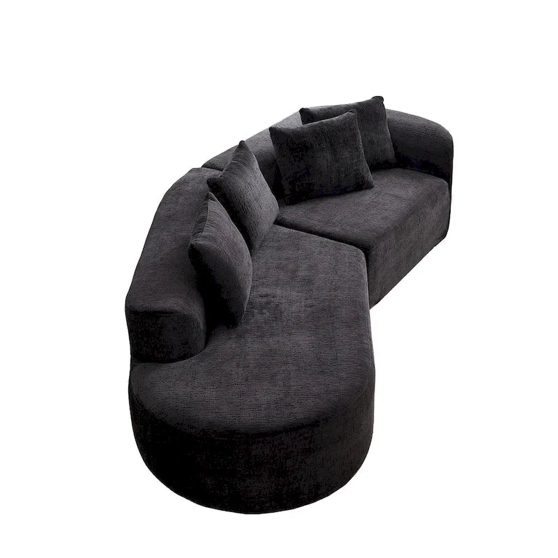 114 Chenille Cloud Sectional Sofa with Extra Deep Seating, and 4 Throw Pillows & No-Assembly Design