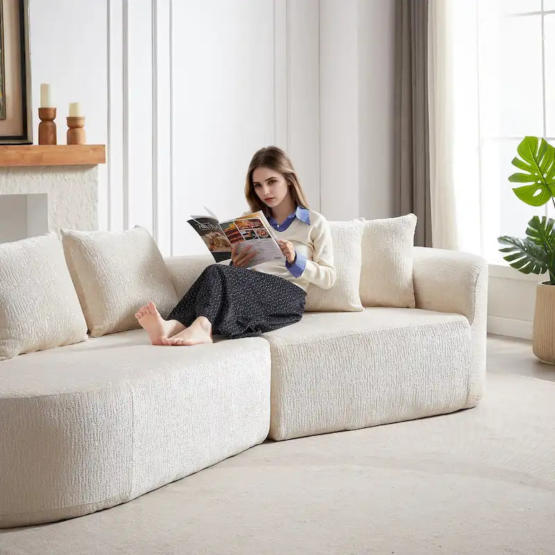 114 Chenille Cloud Sectional Sofa with Extra Deep Seating, and 4 Throw Pillows & No-Assembly Design