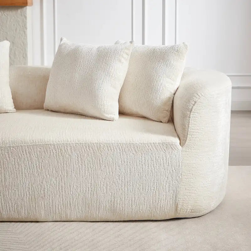 114 Chenille Cloud Sectional Sofa with Extra Deep Seating, and 4 Throw Pillows & No-Assembly Design