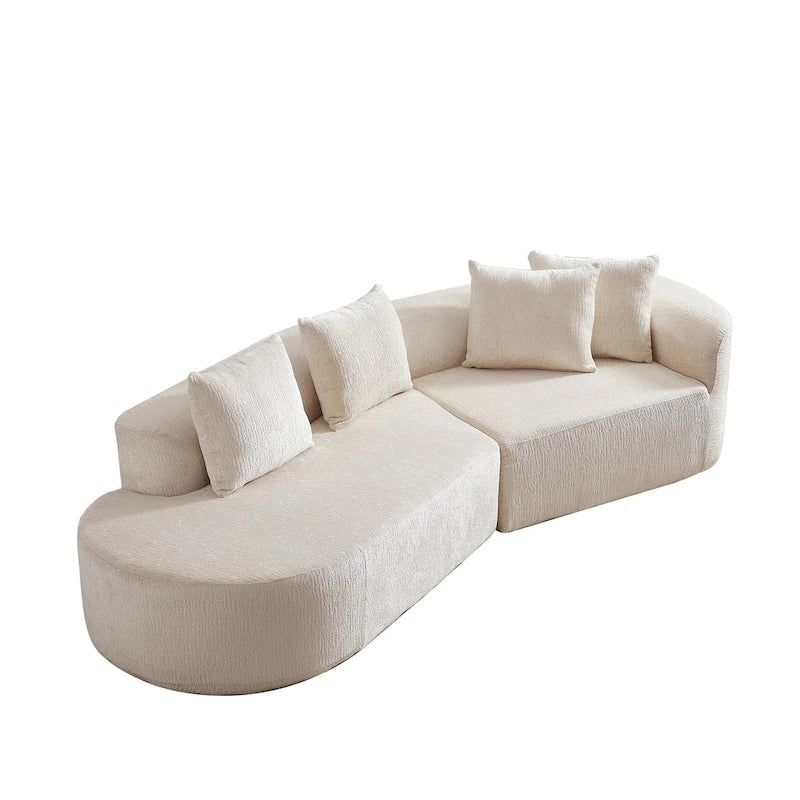 114 Chenille Cloud Sectional Sofa with Extra Deep Seating, and 4 Throw Pillows & No-Assembly Design
