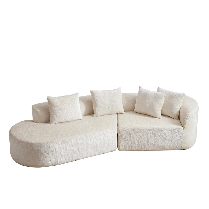 114 Chenille Cloud Sectional Sofa with Extra Deep Seating, and 4 Throw Pillows & No-Assembly Design