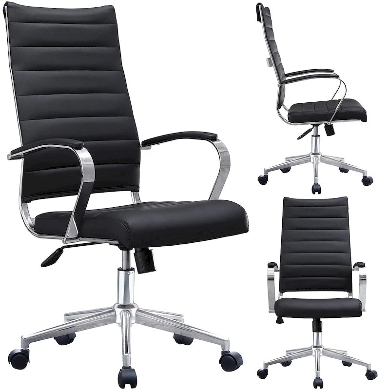 Modern Ergonomic Office Chair: Mid Back, PU Leather, Arms, Tilt, Adjustable Height, Wheels, Swivel