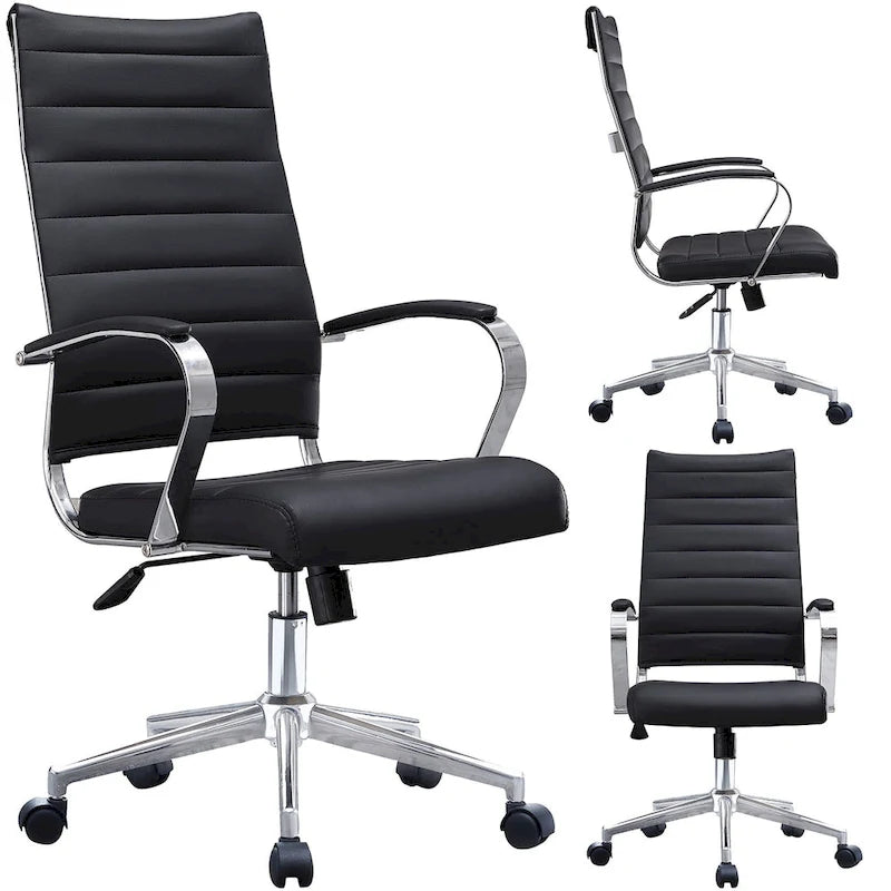 Modern Ergonomic Office Chair: Mid Back, PU Leather, Arms, Tilt, Adjustable Height, Wheels, Swivel