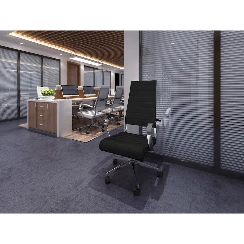Modern Ergonomic Office Chair: Mid Back, PU Leather, Arms, Tilt, Adjustable Height, Wheels, Swivel