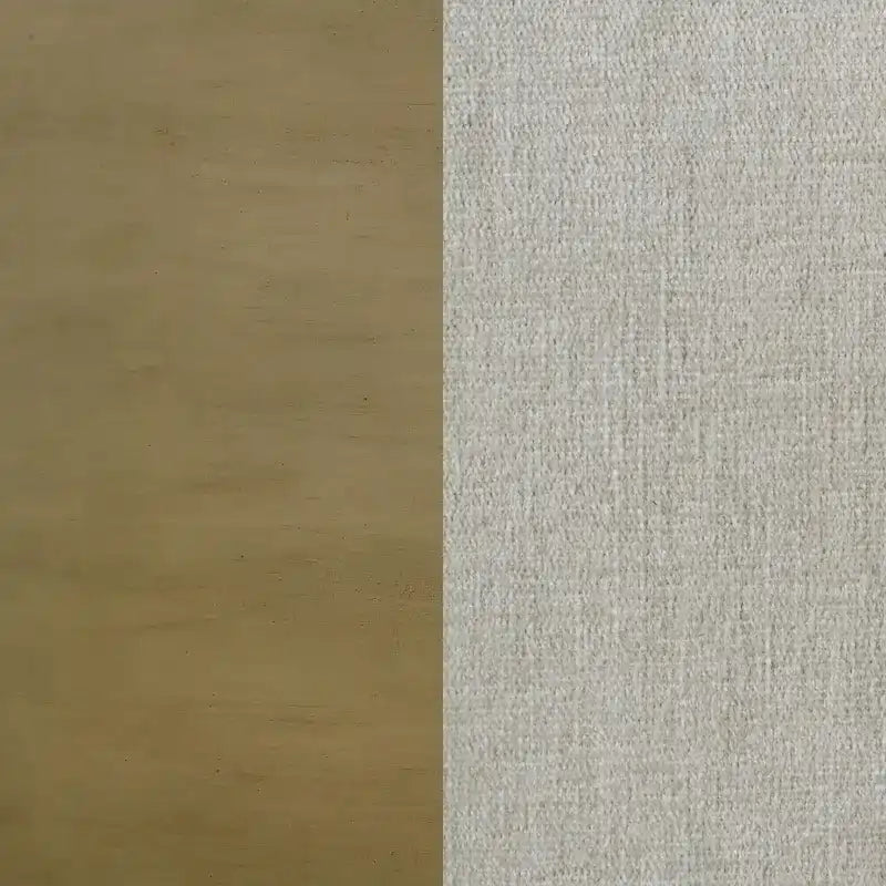 Heon Queen Bed, Block Panel Headboard, Ivory Upholstery, Pine Wood