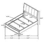 Heon Queen Bed, Block Panel Headboard, Ivory Upholstery, Pine Wood