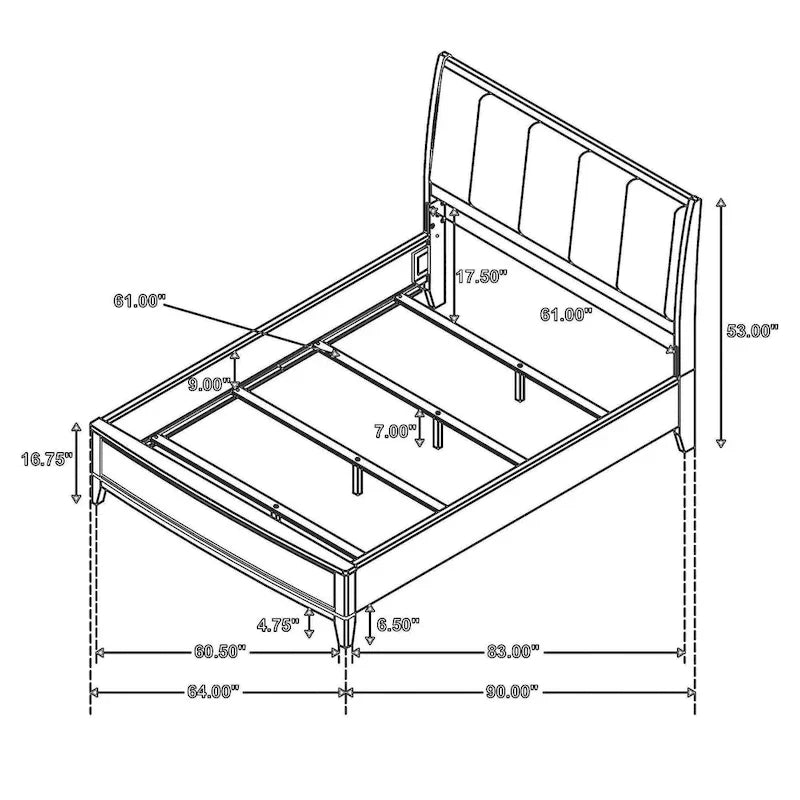 Heon Queen Bed, Block Panel Headboard, Ivory Upholstery, Pine Wood