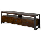 Flint TV Media Console, 3 Drawers, 2 Shelves, Dark Brown Wood, 78 Inch
